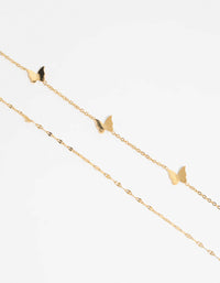 Gold Plated Surgical Steel Butterfly Chain Bracelet Set - link has visual effect only