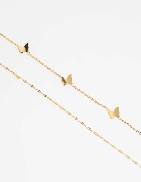 Gold Plated Surgical Steel Butterfly Chain Bracelet Set