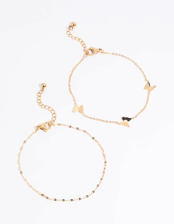 Gold Plated Surgical Steel Butterfly Chain Bracelet Set