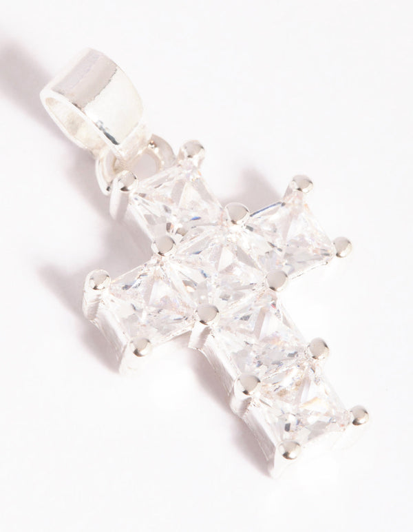 Silver Plated Cross Charm with Cubic Zirconia