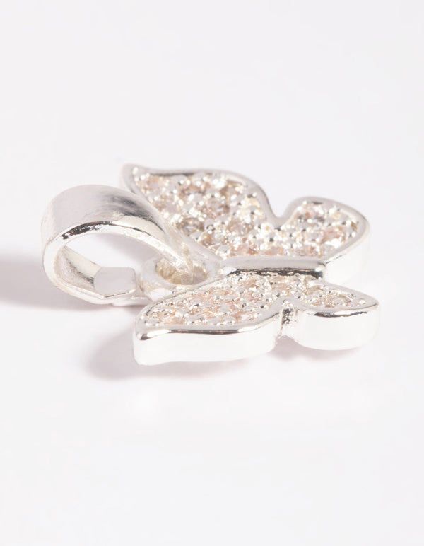 Silver Plated Butterfly Charm with Cubic Zirconia