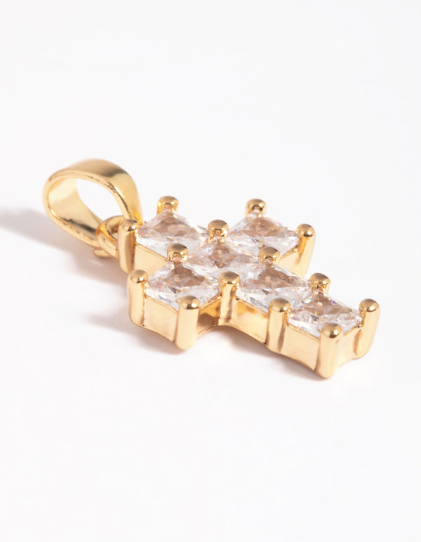 Gold Plated Cross Charm with Cubic Zirconia