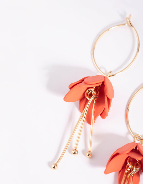 Orange Flower Drop Earrings