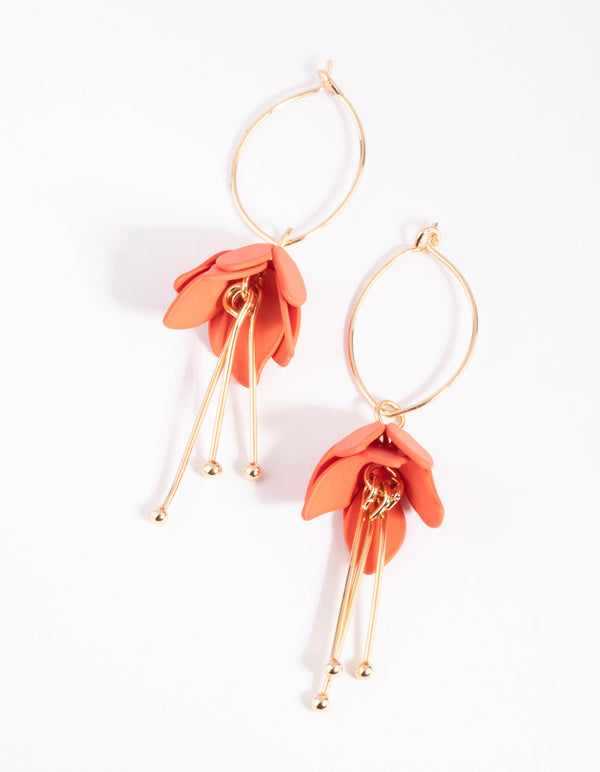Orange Flower Drop Earrings