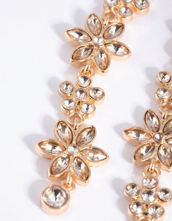 Peach Diamante Flower Drop Earrings