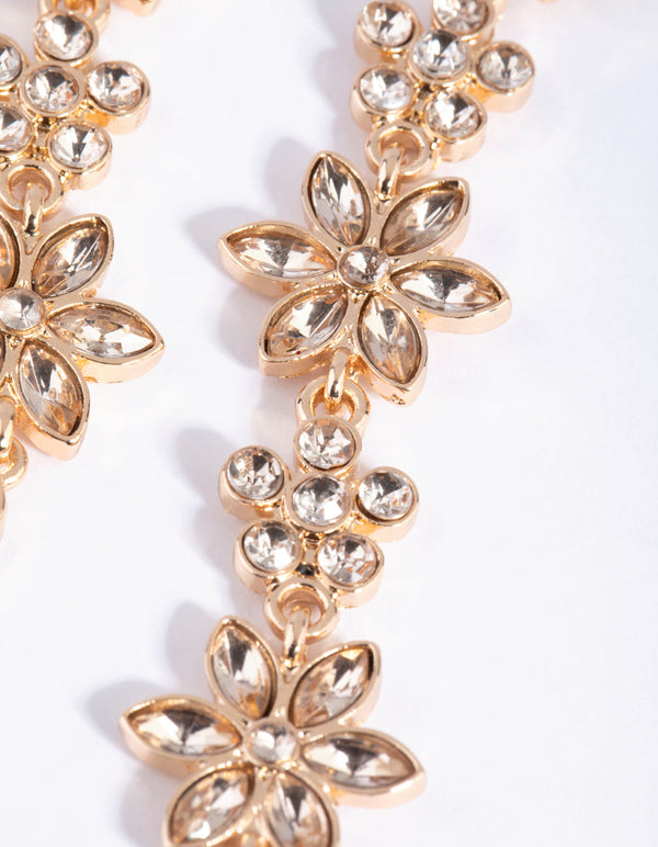 Peach Diamante Flower Drop Earrings