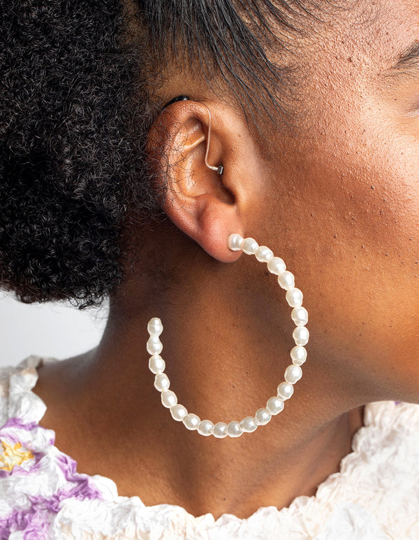 Gold Pearl Hoop Earrings