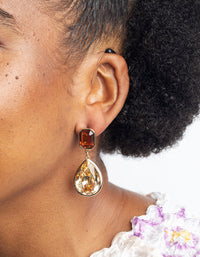 Gold and Brown Diamante Drop Earrings - link has visual effect only