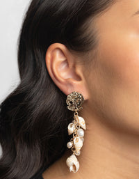 Gold Shell and Pearl Drop Earrings - link has visual effect only