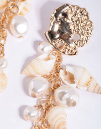 Gold Shell and Pearl Drop Earrings - link has visual effect only