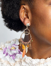 Brown Bead and Feather Drop Earrings - link has visual effect only