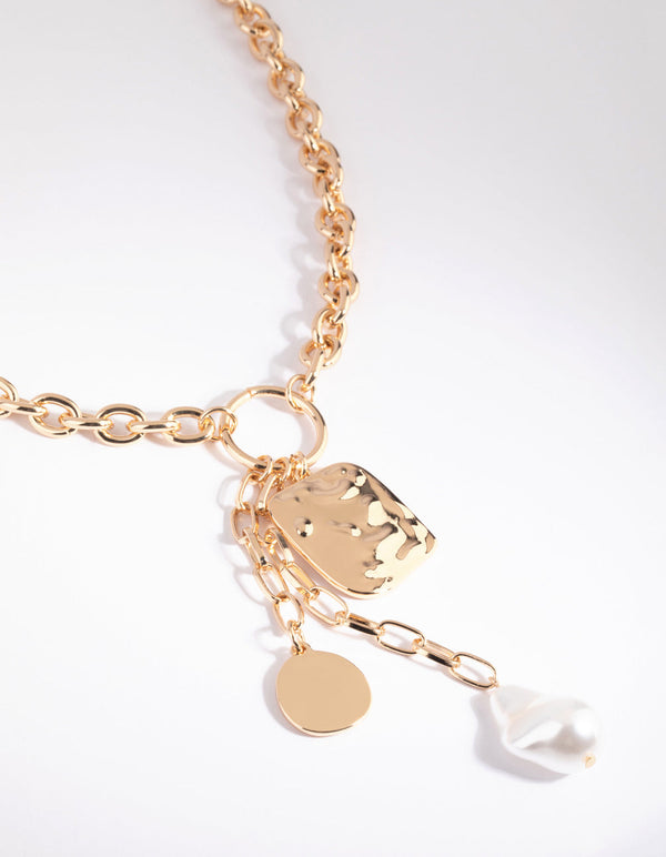 Gold Pearl and Coin Chain Necklace