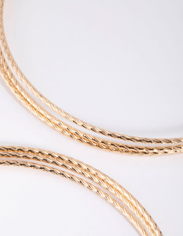 Gold Diamond Cut Twisted Hoop Earrings