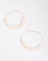 Gold Hoop Earrings with Freshwater Pearls - link has visual effect only