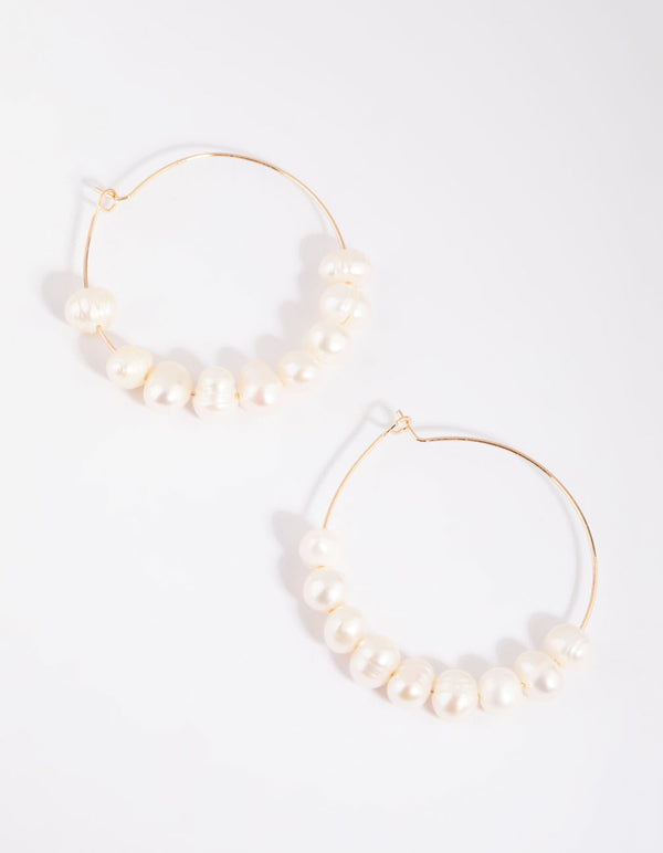 Gold Hoop Earrings with Freshwater Pearls