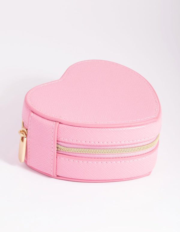 Pink Heart PU Leather Jewellery Box