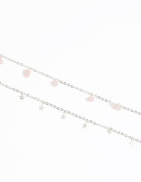 Silver Rose Quartz Star Anklet Set - link has visual effect only