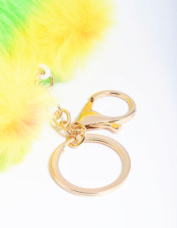 Kds Rainbow Fluffy Heart Keyring