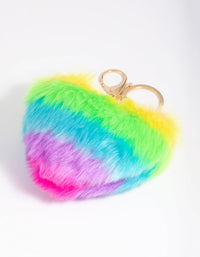 Kds Rainbow Fluffy Heart Keyring - link has visual effect only