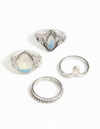 Antique Silver Moonstone Ring Stack Pack - link has visual effect only