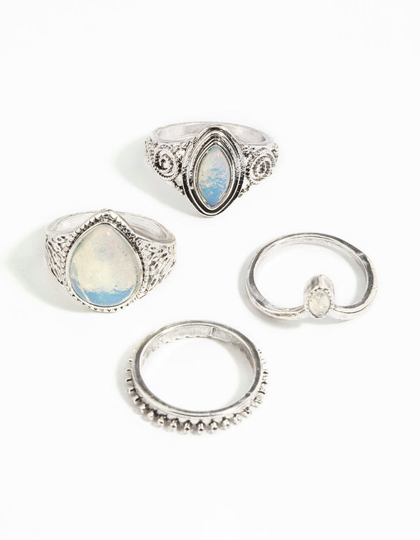 Antique Silver Moonstone Ring Stack Pack
