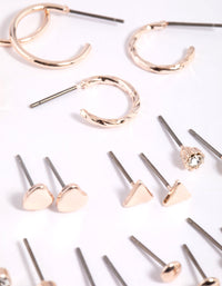 Rose Gold Diamante Heart Stud Earring Pack - link has visual effect only