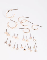 Rose Gold Diamante Heart Stud Earring Pack - link has visual effect only