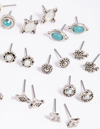 Antique Silver Moon Stud Earring Pack - link has visual effect only