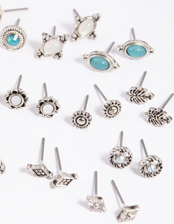 Antique Silver Moon Stud Earring Pack