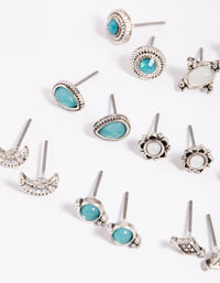 Antique Silver Moon Stud Earring Pack - link has visual effect only