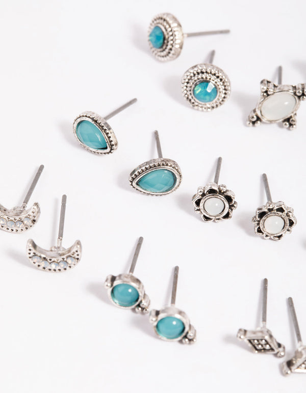Antique Silver Moon Stud Earring Pack