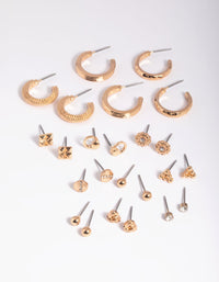 Gold Textured Stud and Hoop Earring Pack - link has visual effect only