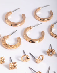 Gold Textured Stud and Hoop Earring Pack - link has visual effect only
