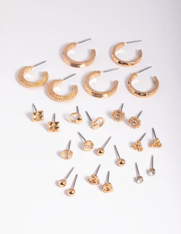 Gold Textured Stud and Hoop Earring Pack