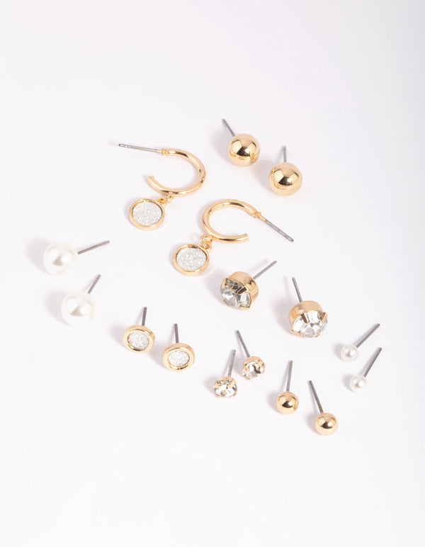 Gold Glitter and Pearl Stud Earring Pack