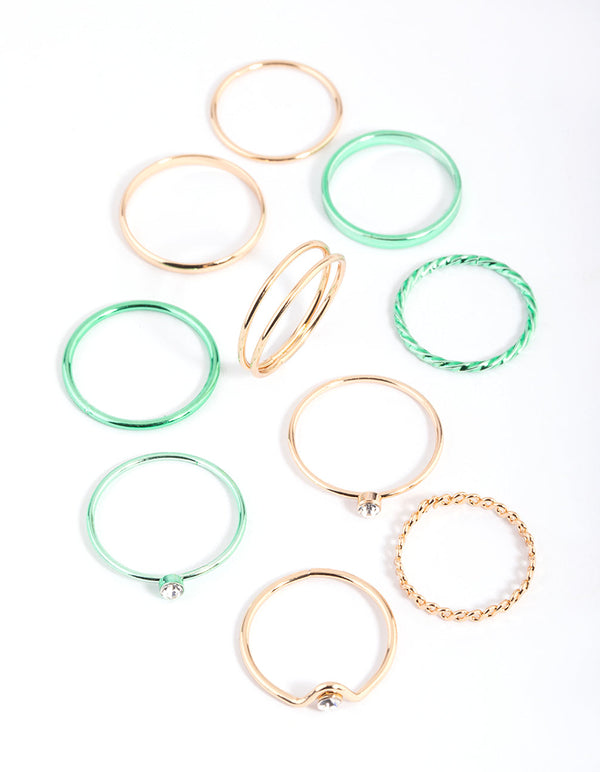 Gold and Green Metallic Ring Stack Pack