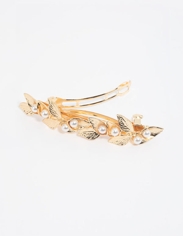 Gold Leaf and Pearl Barette Clip