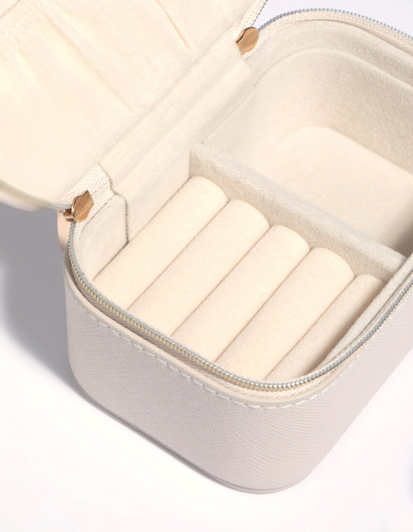 Cream PU Leather Rectangular Jewellery Box