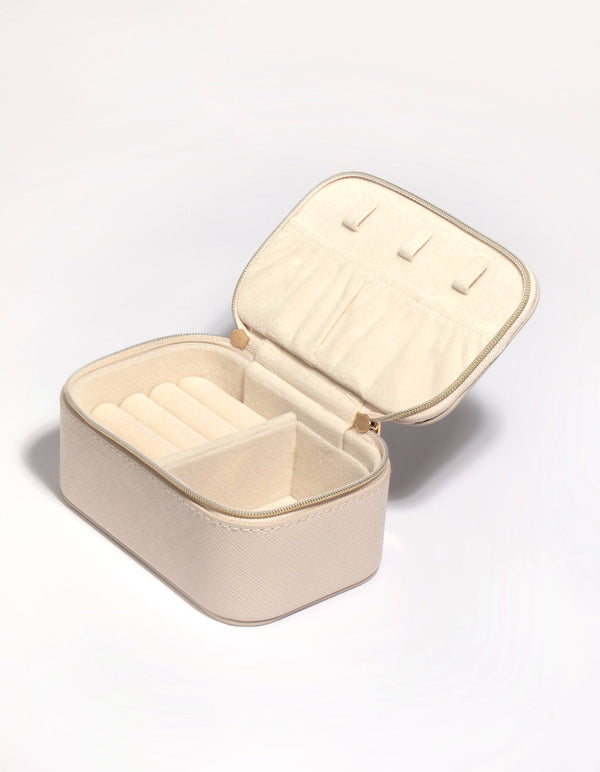Cream PU Leather Rectangular Jewellery Box