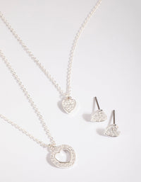 Silver Cubic Zirconia Layered Heart Necklace and Earrings Set - link has visual effect only