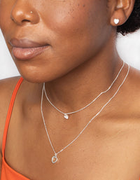 Silver Cubic Zirconia Layered Heart Necklace and Earrings Set - link has visual effect only
