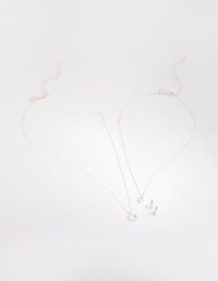 Silver Cubic Zirconia Layered Heart Necklace and Earrings Set - link has visual effect only