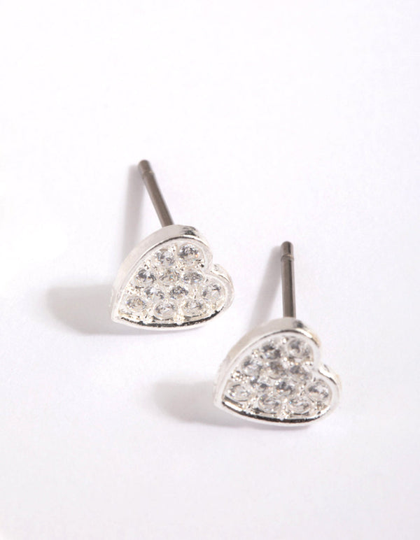 Silver Cubic Zirconia Layered Heart Necklace and Earrings Set