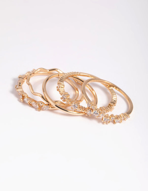 Gold Cubic Zirconia Delicate RIng Stack Pack