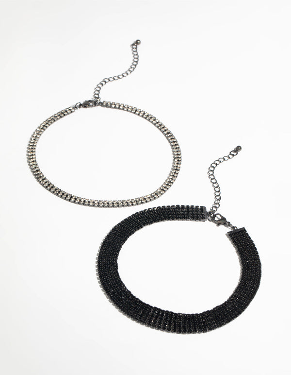 Black Diamante Choker Necklace Set