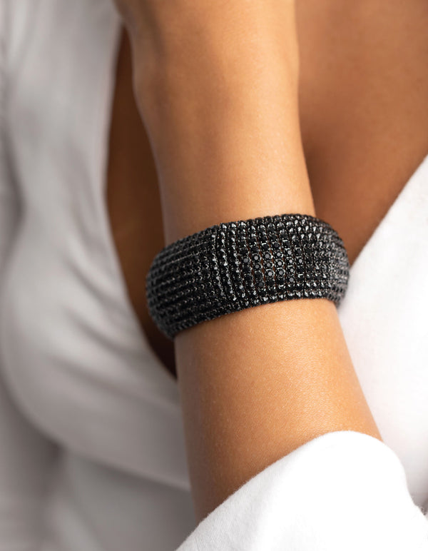 Matte Black Diamante Statement Bracelet