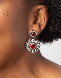 Matte Red Diamante Heart Drop Earrings - link has visual effect only