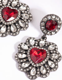 Matte Red Diamante Heart Drop Earrings - link has visual effect only