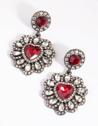 Matte Red Diamante Heart Drop Earrings - link has visual effect only