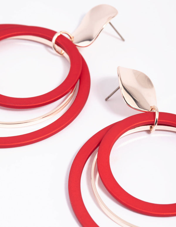 Red Loop Drop Earrings